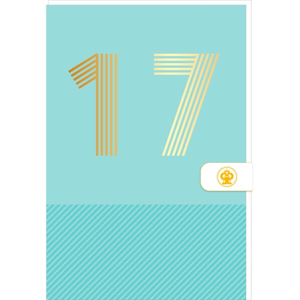 Carte D'anniversaire 17 Ans En Or - Bleu Turquoise - A Message - Pour Ados Fille Garçon - 11 5 X 17 Cm - Draeger paris