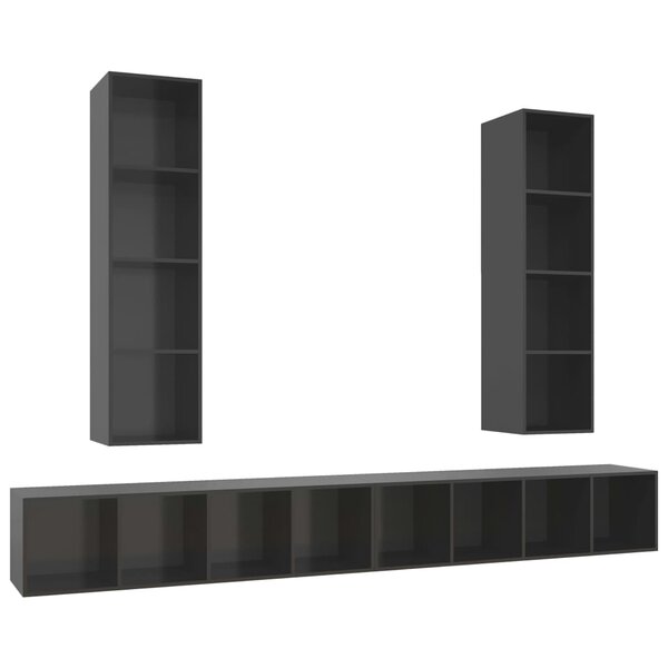 vidaXL Meubles TV muraux 4 Pièces Gris brillant Bois d'ingénierie