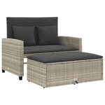 vidaXL Canapé de jardin 2 places et coussins gris clair résine tressée