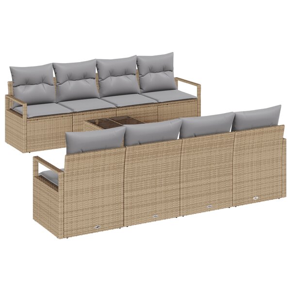 Ensemble de Canapés de Jardin 9 Pièces avec Coussins Beige en Rattan Synthétique