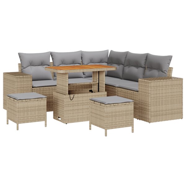 Ensemble de canapé de jardin 8 pièces beige Poly Rattan Acacia