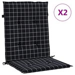 vidaXL Coussins de chaise à dossier bas lot de 2 noir à carreaux tissu