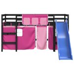 vidaXL Lit mezzanine enfants et rideaux rose 80x200cm bois pin massif