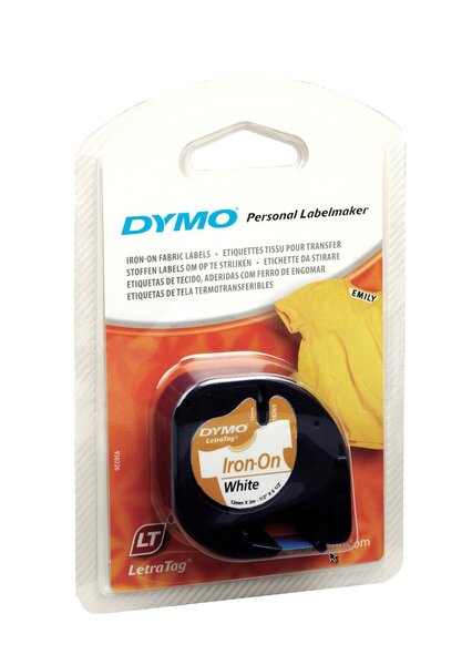 Cassette Ruban LetraTag TEXTILE Repassable 12 mm x 2 m Noir sur Blanc DYMO