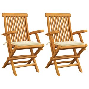 vidaXL Chaises de jardin avec coussins crème lot de 2 Bois teck massif