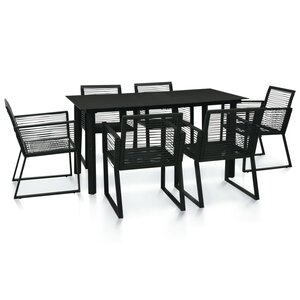 vidaXL Mobilier à dîner d'extérieur 7 Pièces Rotin PVC Noir