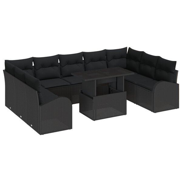 vidaXL Ensemble de canapé de jardin 10 pièces avec coussins noirs en rotin poly