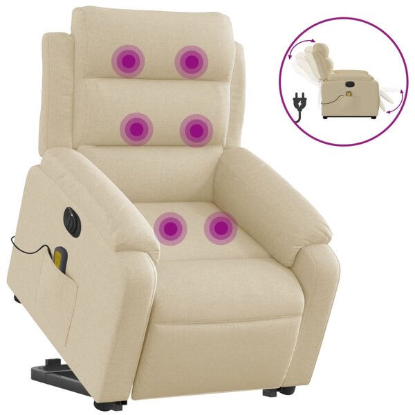 vidaXL Fauteuil inclinable de massage électrique Crème Tissu
