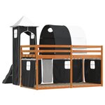 vidaXL Lit superposé avec toboggan et rideaux blanc et noir 90x190 cm