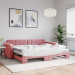 vidaXL Lit de jour avec gigogne et matelas rose 90x200 cm velours