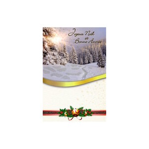 Carte De Voeux - Joyeux Noel Bonne Année Paysage Enneigé Beige