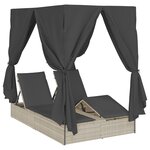 Transat double vidaXL avec toit et rideaux gris clair en poly rotin