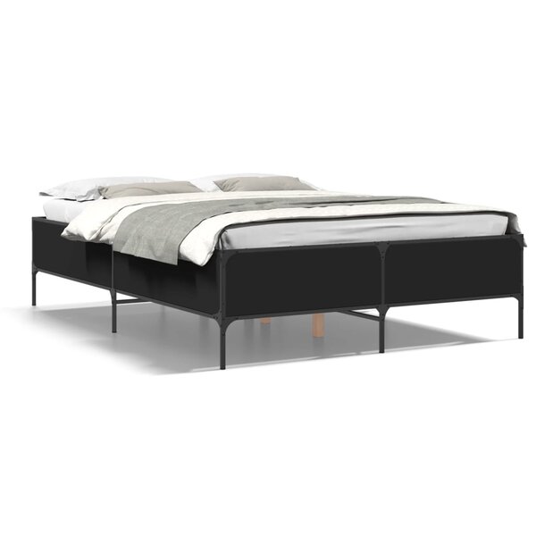 vidaXL Cadre de lit noir 135x190 cm bois d'ingénierie et métal