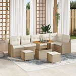 vidaXL Ensemble de Canapés de Jardin 9 Pièces avec Coussins en Rattan Poly Beige Acacia