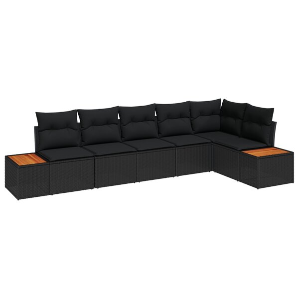 Ensemble de Canapé de Jardin 6 Pièces avec Coussins Rattan Poli Noir Acacia