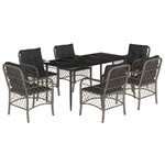 vidaXL Ensemble à manger de jardin et coussins 7 Pièces gris rotin