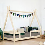 Lit Tipi enfant avec barrière bois massif blanc 80 x 160 cm