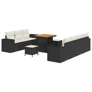 vidaXL Ensemble de canapé de jardin 10 Pièces Noir et Crème Poly Rattan