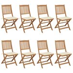 vidaXL Chaises pliables de jardin 8 Pièces avec coussins Bois d'acacia