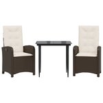vidaXL Ensemble à manger de jardin 3 Pièces et coussins marron poly rotin