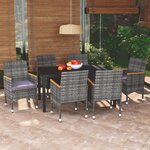 vidaXL Mobilier à dîner de jardin et coussins 7Pièces Résine tressée Gris