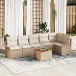 vidaXL Ensemble de canapé de jardin 7 pièces avec coussins Beige Poly Rattan Acacia