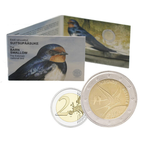 Estonie 2023 à“ coincard 2 euro à“ l'hirondelle rustique  oiseau national