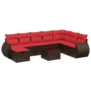 vidaXL Salon de jardin avec coussins 9 Pièces marron résine tressée