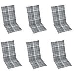 vidaXL Chaises de jardin lot de 6 et coussins carreaux gris Bois teck