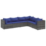 vidaXL Salon de jardin 6 Pièces avec coussins Gris Résine tressée