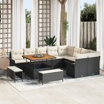 Ensemble de canapé de jardin de 12 pièces avec coussins en poly rotin noir crème