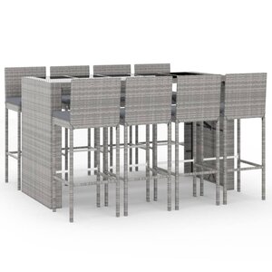 vidaXL Ensemble de bar de jardin 9 Pièces avec coussins gris poly rotin