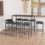 vidaXL Ensemble de bar de jardin 9 Pièces et coussins Résine tressée Gris