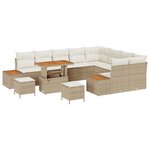 Ensemble de canapé de jardin en 12 pièces avec coussins beige en poly rotin acacia