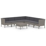 vidaXL Salon de jardin 8 Pièces avec coussins résine tressée gris