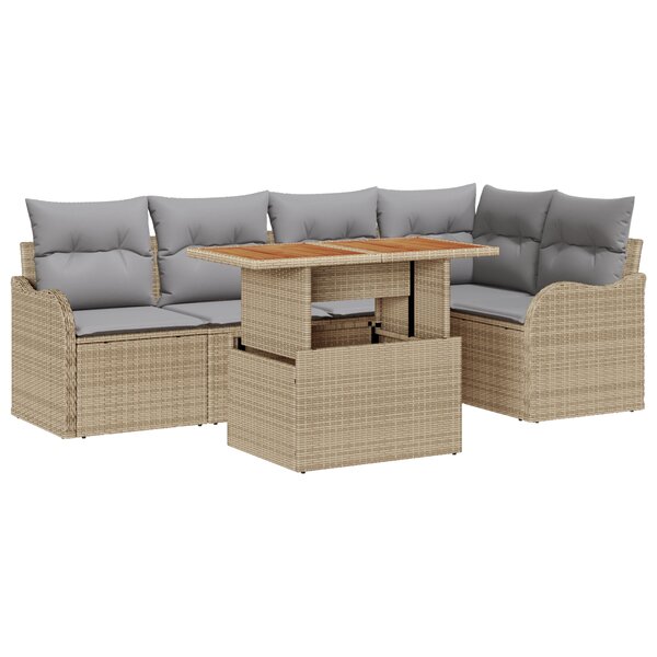 Ensemble de Canapé de Jardin vidaXL 6 Pièces avec Coussins Beige Rattan Poly Acacia