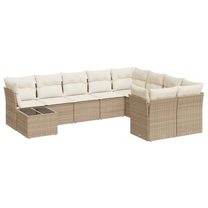 vidaXL Salon de jardin avec coussins 10 Pièces beige résine tressée