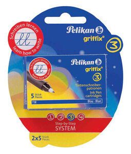 Blister de 2 Etuis de 5 cartouches d'encre Griffix pour Roller Bleu PELIKAN
