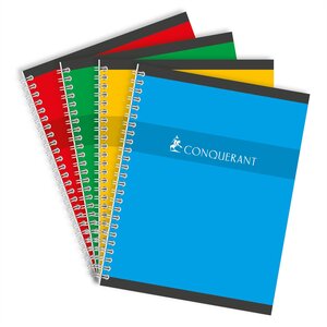 Cahier spiralé 17 x 22 cm 180p 70G grands carreaux colrois aléatoires CONQUÉRANT