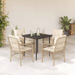 vidaXL Ensemble à manger de jardin avec coussins 5Pièces Beige poly rotin