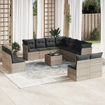 vidaXL Salon de jardin avec coussins 12 Pièces gris clair résine tressée