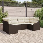 vidaXL Ensemble de canapés de jardin 6 pièces avec coussins Marron Poly Rattan