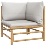 Salon de jardin meuble d'extérieur ensemble de mobilier 6 pièces avec coussins gris clair bambou 02_0016774