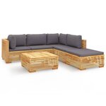 vidaXL Salon de jardin 6 Pièces avec coussins Bois de teck solide