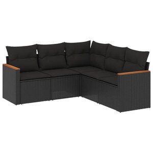 vidaXL Salon de jardin 5 Pièces avec coussins noir résine tressée