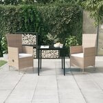 vidaXL Ensemble de salle à manger de jardin avec coussins 3 Pièces Beige