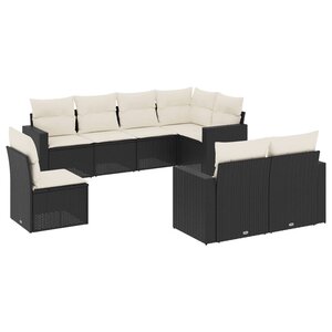 vidaXL Salon de jardin 8 Pièces avec coussins noir résine tressée