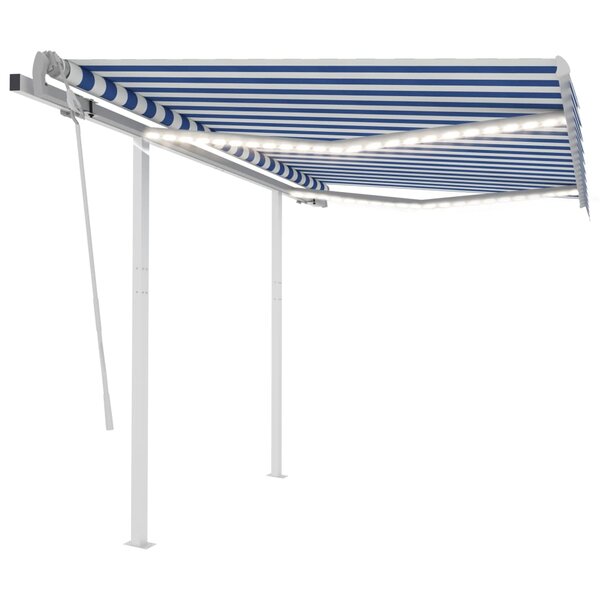 vidaXL Auvent manuel rétractable avec LED 3x2 5 m Bleu et blanc