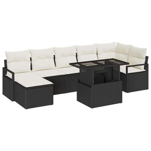 vidaXL Ensemble de canapé de jardin avec coussin 8 Pièces Noir et crème
