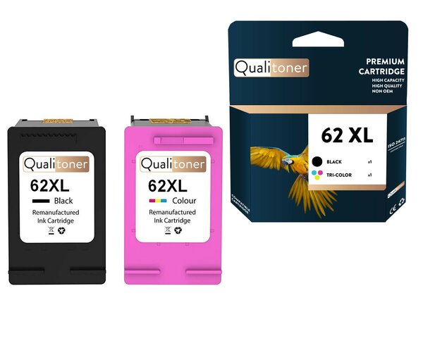 Qualitoner - 2 cartouche compatible pour hp 62xl + 62clxl 62 xl + 62cl xl noir + couleur ()